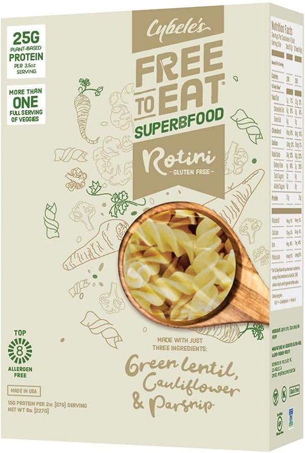 Cybele's Free to Eat Gluten Free & Grain Free Pasta | Superfood White, Rotini | High In Plant Based Protein | Dairy Free, Nut Free, Soy Free, Allergen Free, Non GMO, Vegan | 8oz Box (Pack of 6)