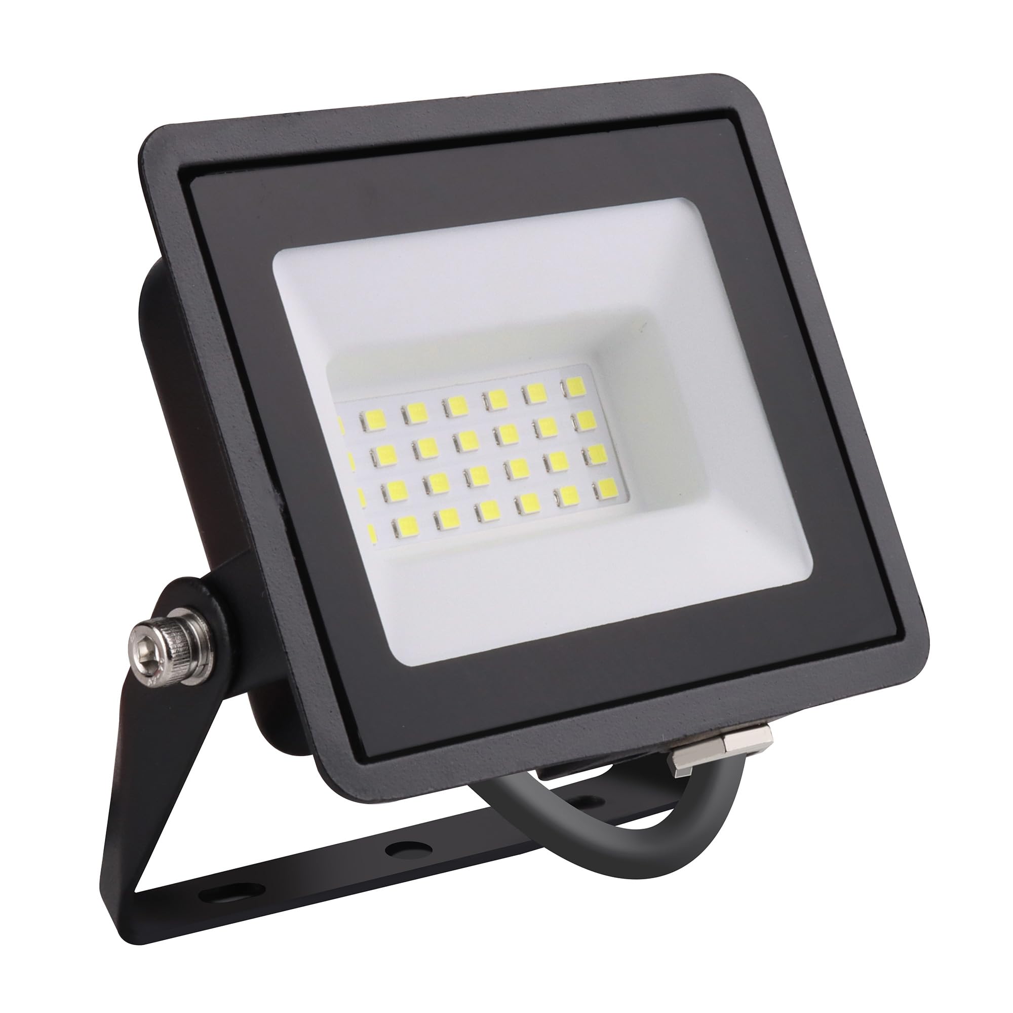 Bright Source LED Floodlight, IP65, 20W, 2200lm, 120° Beam Angle, 6500K Daylight White, Black, with Adjustable Tilt Mounting Bracket & 1m Lead Wire