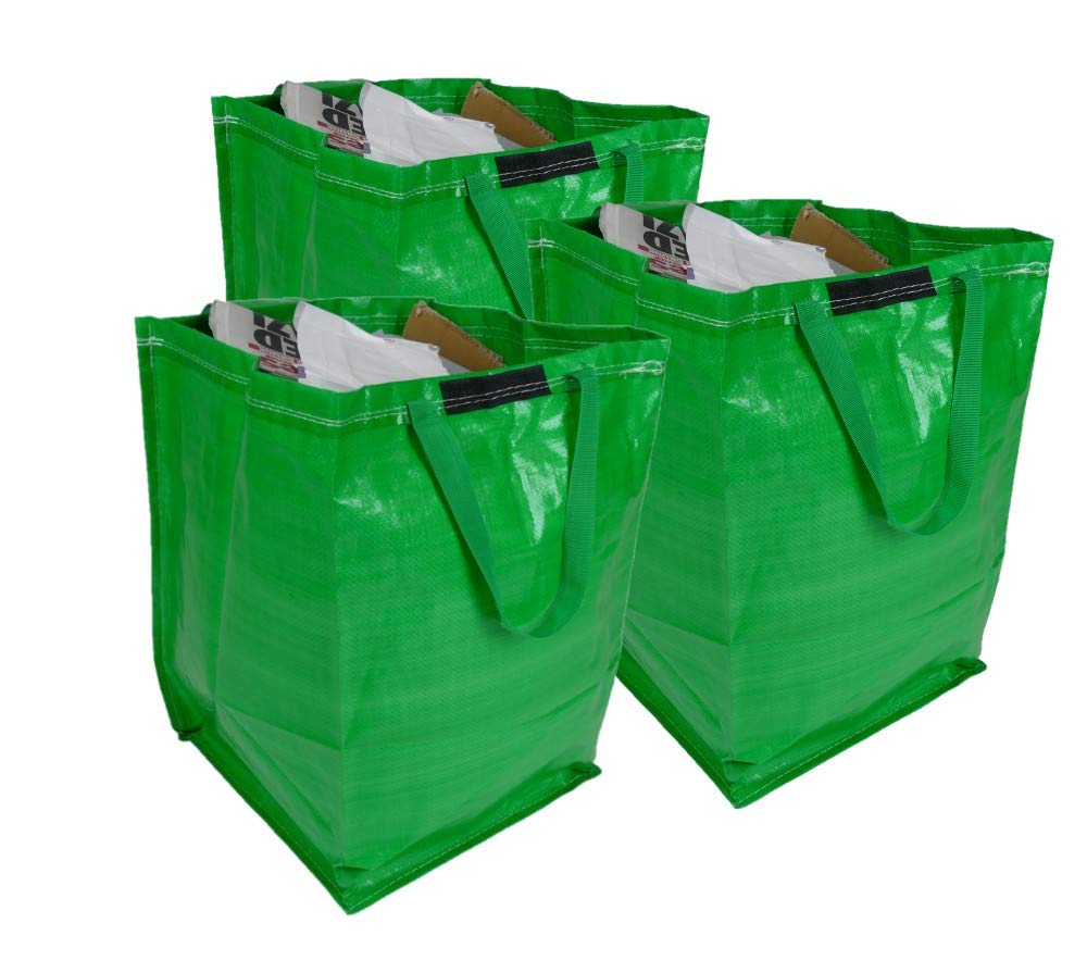 sackmaker 47 Litre Recycling Bag with Top Flap and Handles - Tip Strap - Laminated Wipe Clean Fabric - PREMIUM GRADE - Heavy Duty Woven PP Fabric (3 Bags, Green)