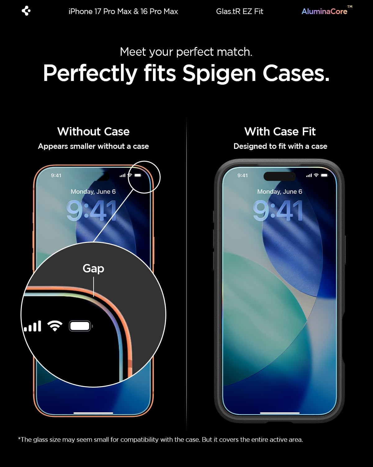 Spigen AluminaCore Tempered Glass Screen Protector [Glas.tR EZ Fit] designed for iPhone 17 Pro Max | iPhone 16 Pro Max [2 Pack] 9H+ Hardness, Aluminum-Enhanced Durability