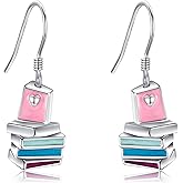 YFN Book Lovers Gifts Earrings Sterling Silver Book Dangle Drop Earrings Women Book Jewelry for Reading Lovers Gifts