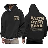 Kelxjia Faith Over Fear Hoodie Men Christian Jesus Sweatshirts Bible Verse Graphic Hoodies Inspirational Streetwear Pullover