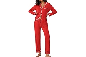 Ekouaer Pajamas Women's Long Sleeve Sleepwear Soft Button Down Loungewear Pjs Lounge Set Nightwear XS-XXL