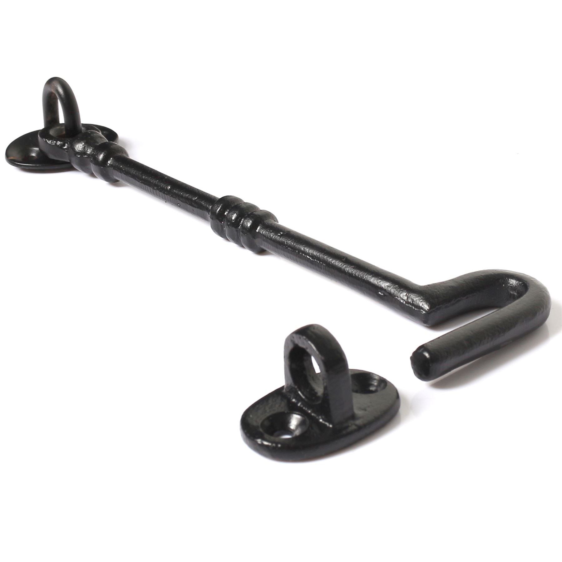 White Hinge Limited 8"/200mm Extra Long Black Cabin Hook and Eye - Shed/Gate/Door Latch Garden/Outdoor