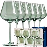 CLUSIVC Green Wine Glasses Set of 6 - Crystal Hand Blown Burgundy Wine Glasses 18oz Lead-Free, Perfect Gifts for Wine Lover, Bar glasses sets for the home, Wedding, New Year Gifts