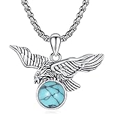 CRWENG Eagle Necklace for Men 925 Sterling Silver Vintage Eagle Pendant with Tiger Eye Stone/Moonstone/Turquoise Western Viking Animal Jewelry Gift for Men and Women