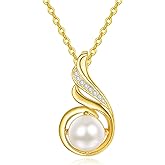 TANGPOET Single White/Black Pearls Pendant Necklaces for Women 925 Sterling Silver 8mm Simulated Pearl Necklace Jewelry Mother's Day Birthday Gifts for Her Mom with 18"+2" Chain