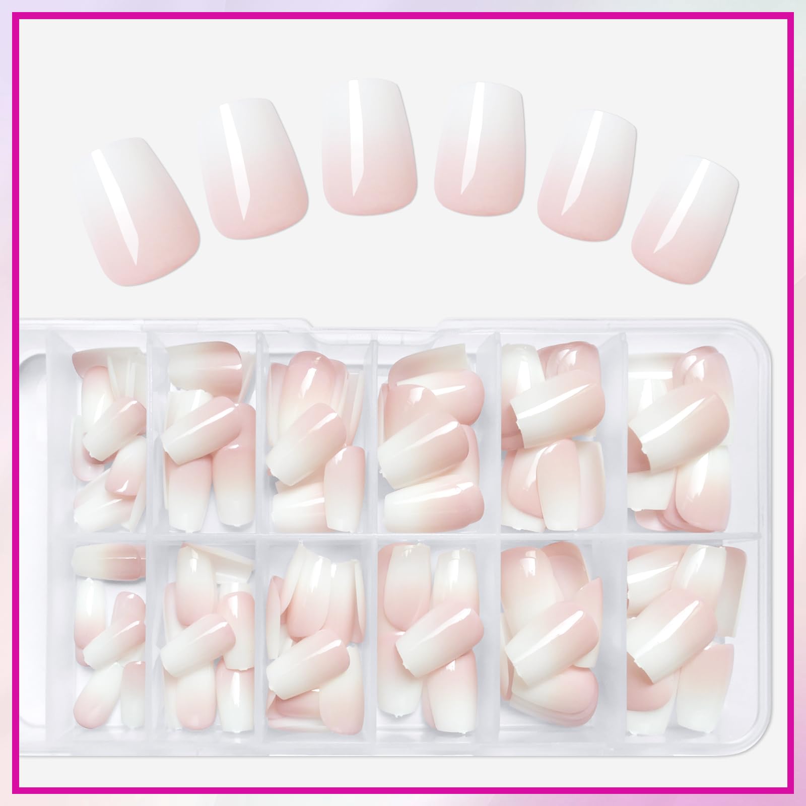 Loveourhome 144pc Ombre Coffin Press on Nails Short Fake Nails Glue on Nails Ombre Acrylic Nails Press on Nails Short False Nails Artificial Fingernails Women Stick on Nails with Glue Adhessive Tabs - Image 5