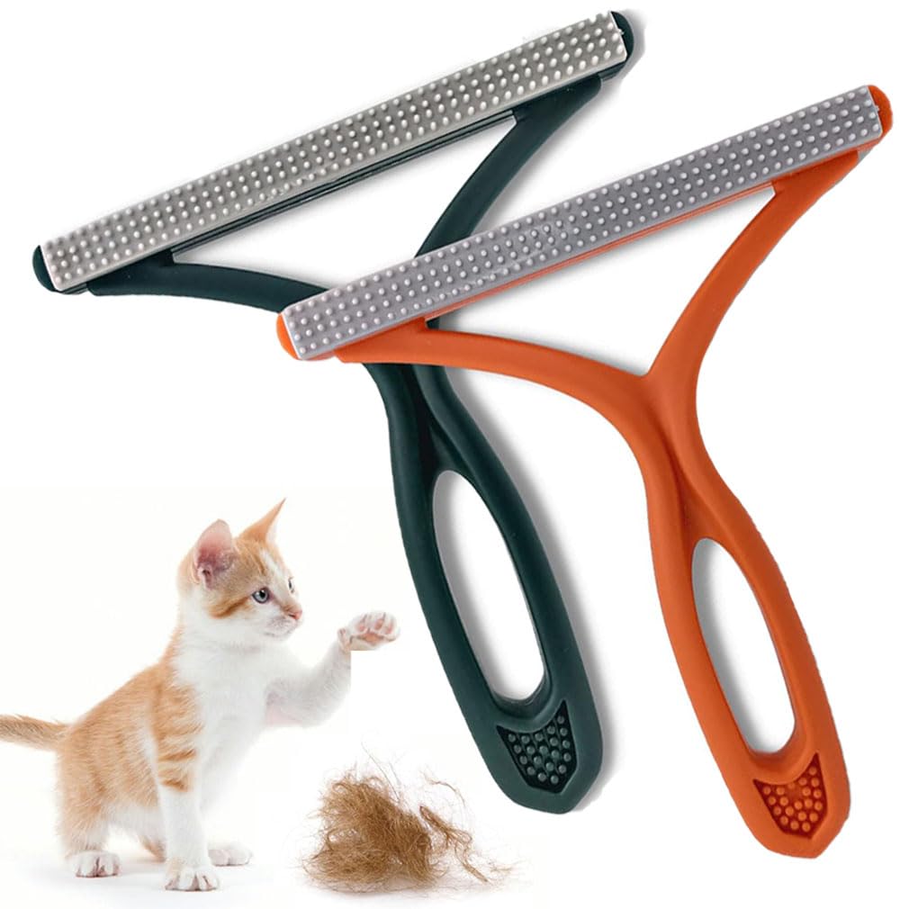 Reusable Pet Hair Remover, Portable Cat Dog Hair Remover, Lint Remover for Clothes, Carpet Brush for Dog Cat Stair Car Sofa (Orange + Green)