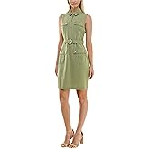 Sharagano Womens Sleeveless Shirt Dress with Front Pockets