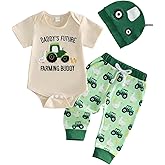 GOOCHEER Newborn Baby Boy Clothes Farm Tractor Short Sleeve Romper Shirt Top Pants Hat Set Spring Summer Outfits