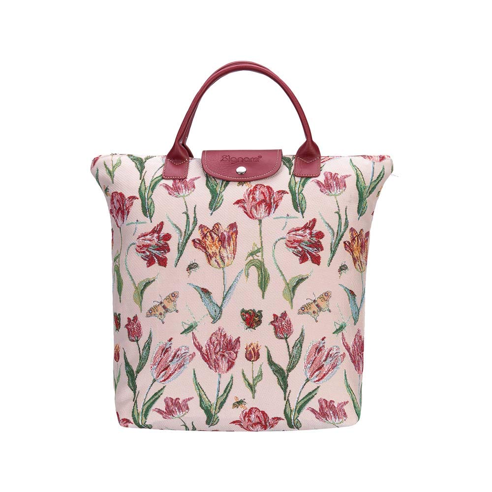 Signare Tapestry Foldable Tote Bag Reusable Shopping Bag Grocery Bag with Floral Design (Tulips, FDAW-JMTWT)