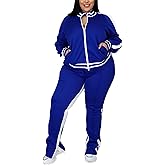 Hooreatee Womens Jogging Suits Plus Size Tracksuit Stripe Jackets Sweatpants 2 Piece Sweatsuits Set