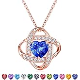 Iefil 925 Sterling Silver Love Knot Birthstone Necklace, Anniversary Birthday Gifts for Women, Jewelry Gifts for Wife Mom Girlfriend