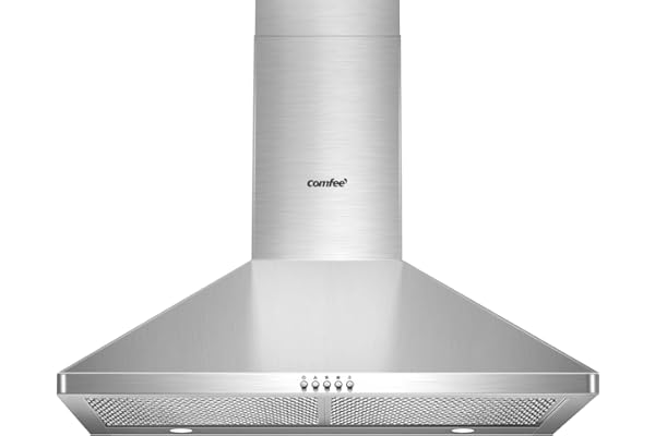 COMFEE' CVP30W6AST Ducted Pyramid Range 450 CFM Stainless Steel Wall Mount Vent Hood with 3 Speed Exhaust Fan, 5-Layer Alumin