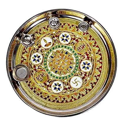 pranjals house Stainless Steel Pooja Thali Set (11 inch, Multicolour)