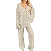NORACORA Womens 2 Piece Fuzzy Fleece Lounge Sets Long Sleeve V Neck Pajama Set Fluffy Pjs Matching Loungewear