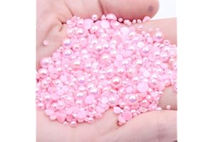 MIOBLET Mixed Size 2/3/4/5/6mm 1000Pcs Imitation Pearls Bead Half Round Flatback Pearl Rhinestones Beads Nail Art Crafts DIY Gem Decoration (07 Light Pink AB)
