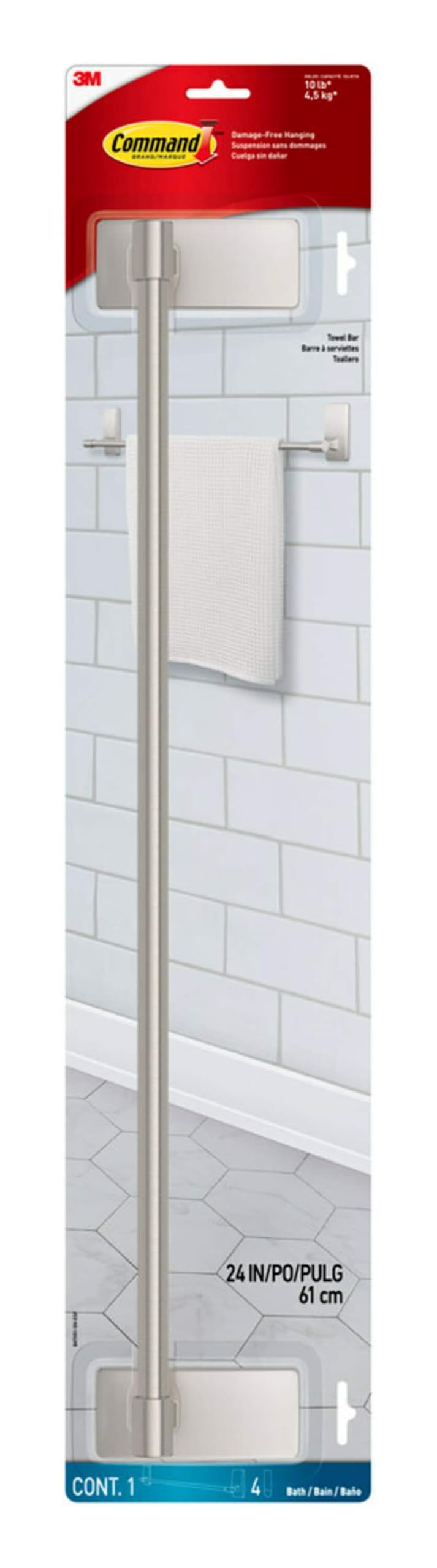 Command Bath Satin Nickel Towel Bar with Water