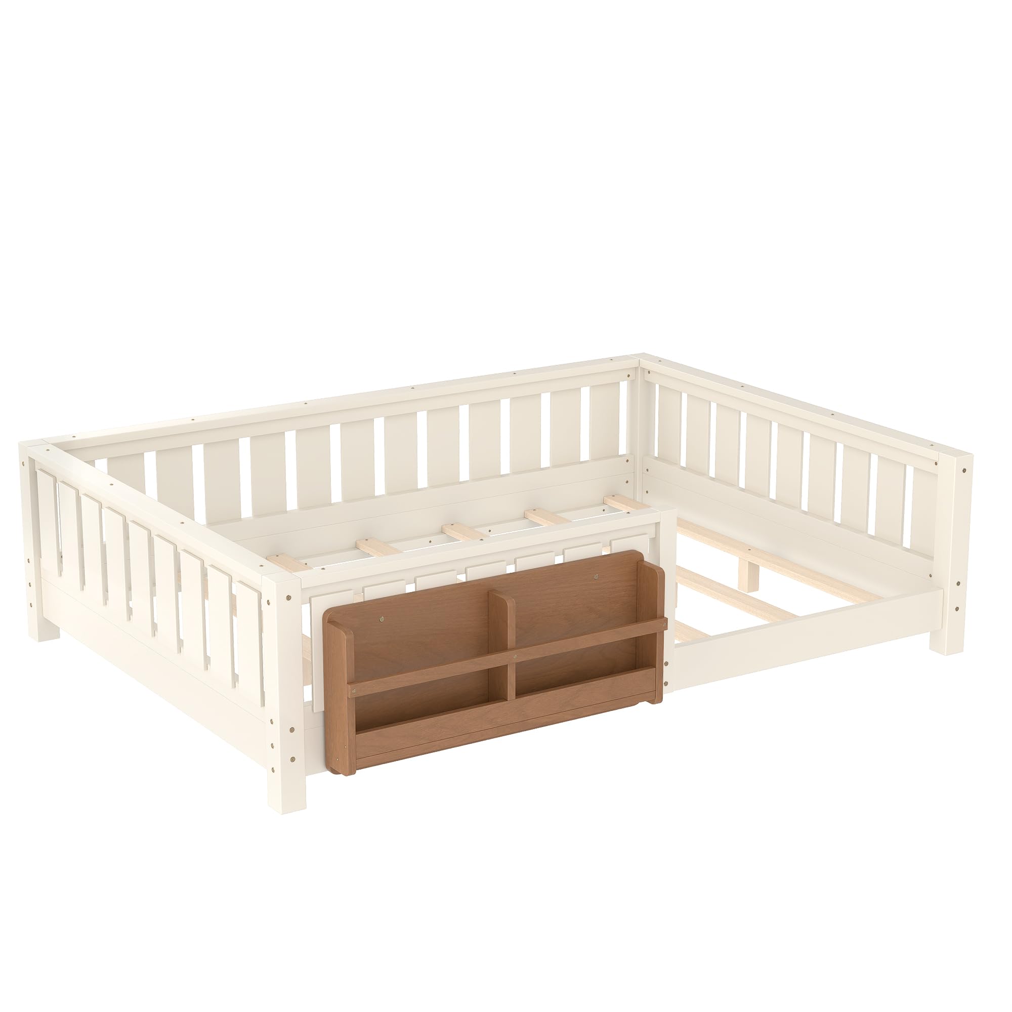 Photo 1 of ***FINAL SALE/NO RETURN, VIEW NOTES*** Bellemave Full Size Floor Bed with Slats and Safety Guardrail, Beige