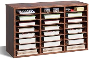 VEVOR Literature Organizer, 24 Compartments Office Mailbox with Removable Shelves, Wooden Mailbox Sorter Particle Board Office Home Classroom Storage, File Sorter for Documents, Papers, Retro Brown