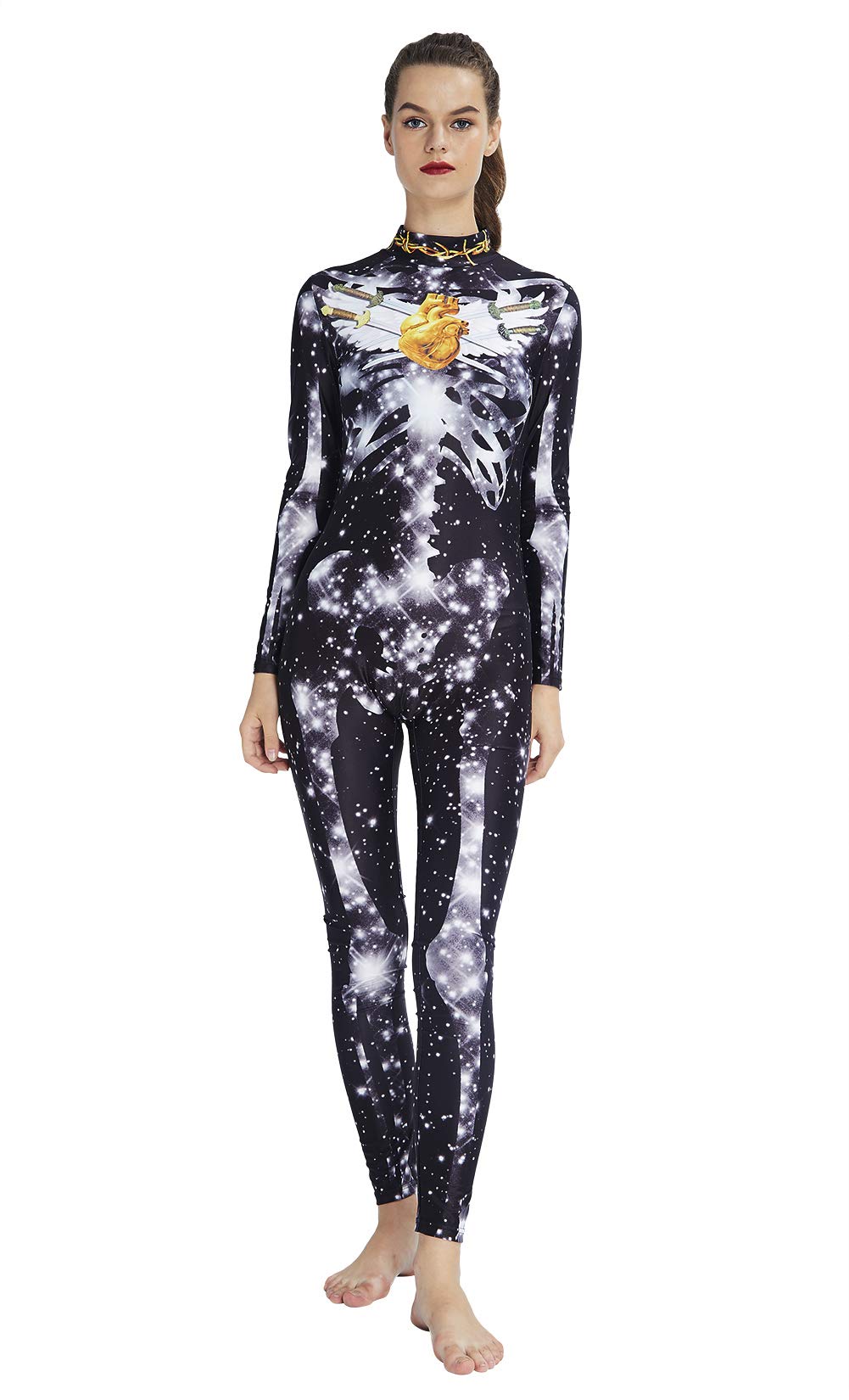 RAISEVERN Festival Clothing Black Jumpsuit Hombres Mujeres Slim Fit Starlight Skeleton Catsuits Disfraz de Halloween