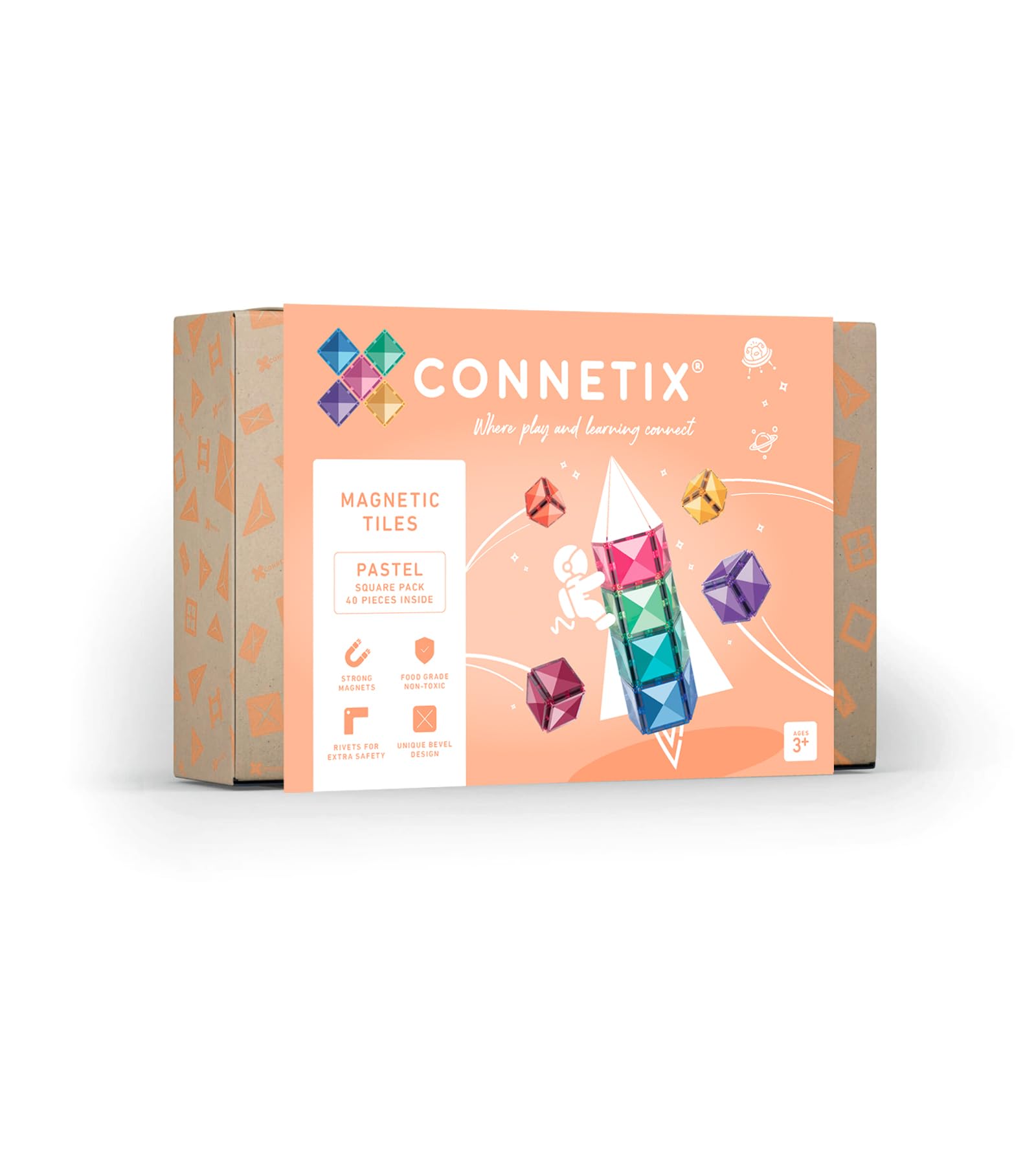 CONNETIX Magnetic Tiles Pastel Square Pack, 40 Pieces