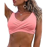 Fanuerg Women's Twist Front Bikini Top V Neck Push Up Padded Swimsuit Top Bathing Suits