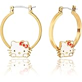 Hello Kitty Hoop Earrings for Women Official License, Gold Tone Flash-Plated and Enamel Sanrio Earrings