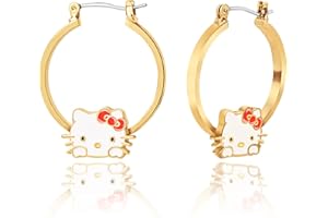 SALLY ROSE Hello Kitty Hoop Earrings for Women Official License, Gold Tone Flash-Plated and Enamel Sanrio Earrings