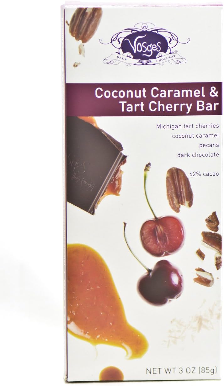 Vosges Haut-Chocolat Dark Chocolate, Coconut Caramel & Tart Cherry Bar, 3-Ounce (Pack of 12)