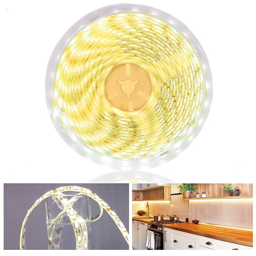 Arotelicht LED Strip Lights LED Strip Warm White 16.4ft/5M IP65 Waterproof 3000K 12V SMD5050 300LEDs Tape Light LED Home Decoration Lighting Flexible Strip (Only Strip)