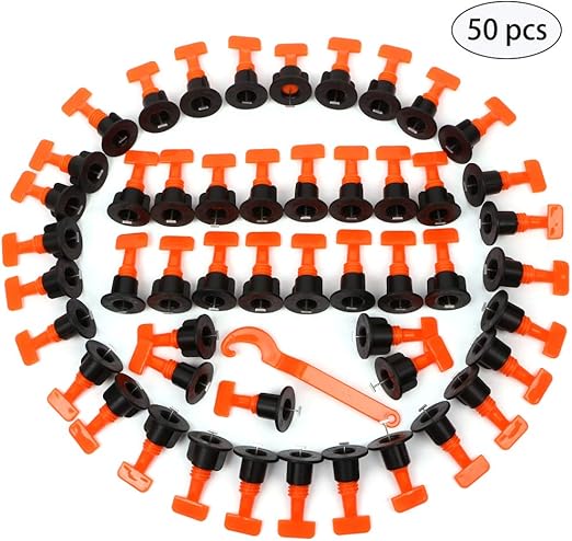 50pcs Tiles Leveler Spacers Lamptop Tile Leveling System With Special Wrench Reusable Spacer Flooring Level Tile Levellers Set System Construction