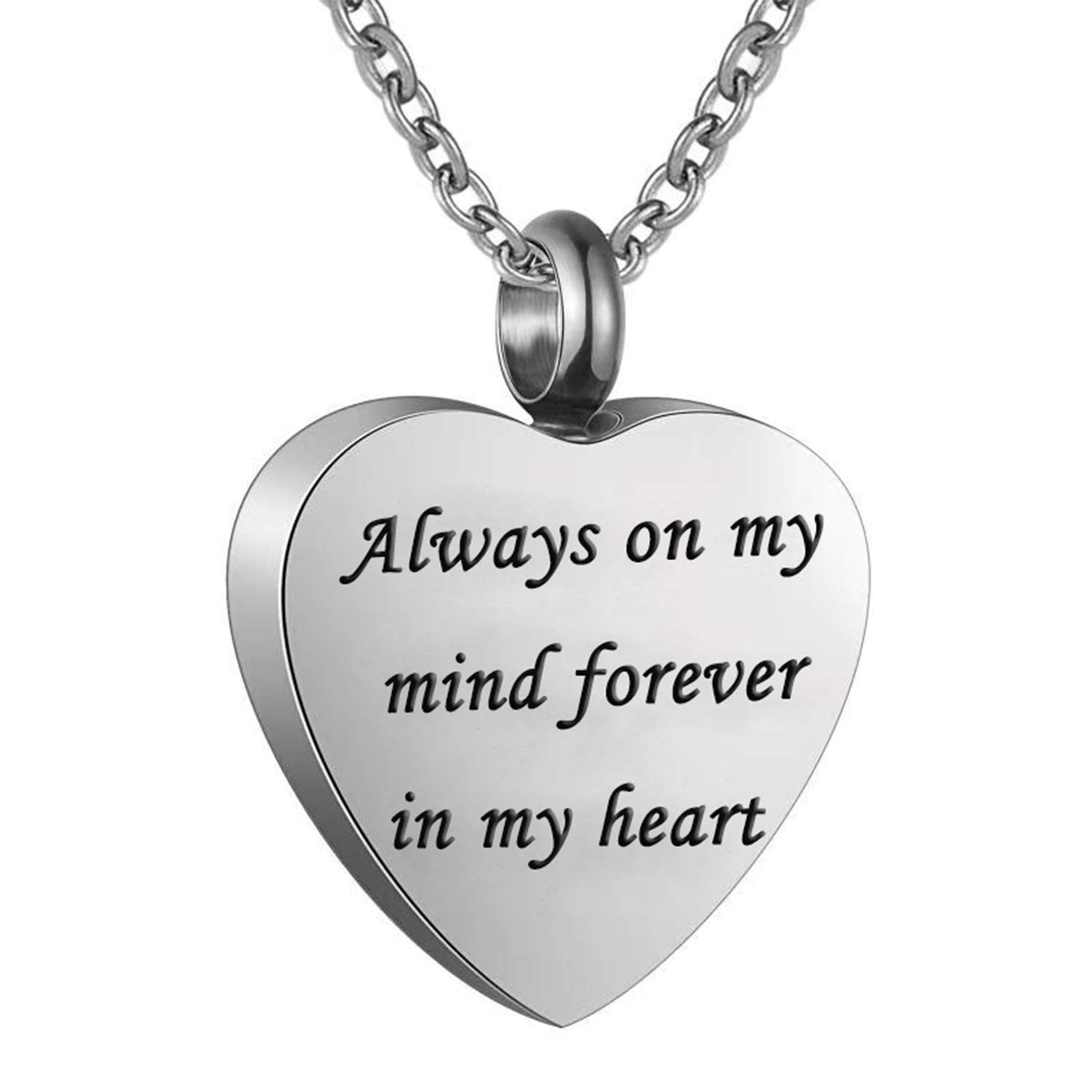 Collar para cenizas de urna de cremación de corazón ENO Time, Siempre en mi mente para siempre en mi corazón, Colgante conmemorativo de acero inoxidable Colgante conmemorativo resistente al agua