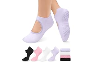 yeuG Grip Pilates Socks for Women Yoga Socks with Grips Open Top Non Slip Grippy Socks for Barre, Ballet, Barefoot Workout
