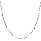 KEZEF 18k 2mm Gold Plated 925 Sterling Silver Necklace Chains Italian Figaro 14"-42" Gold Necklace Chain Sterling Silver Necklace for Women Mens Necklace Chain