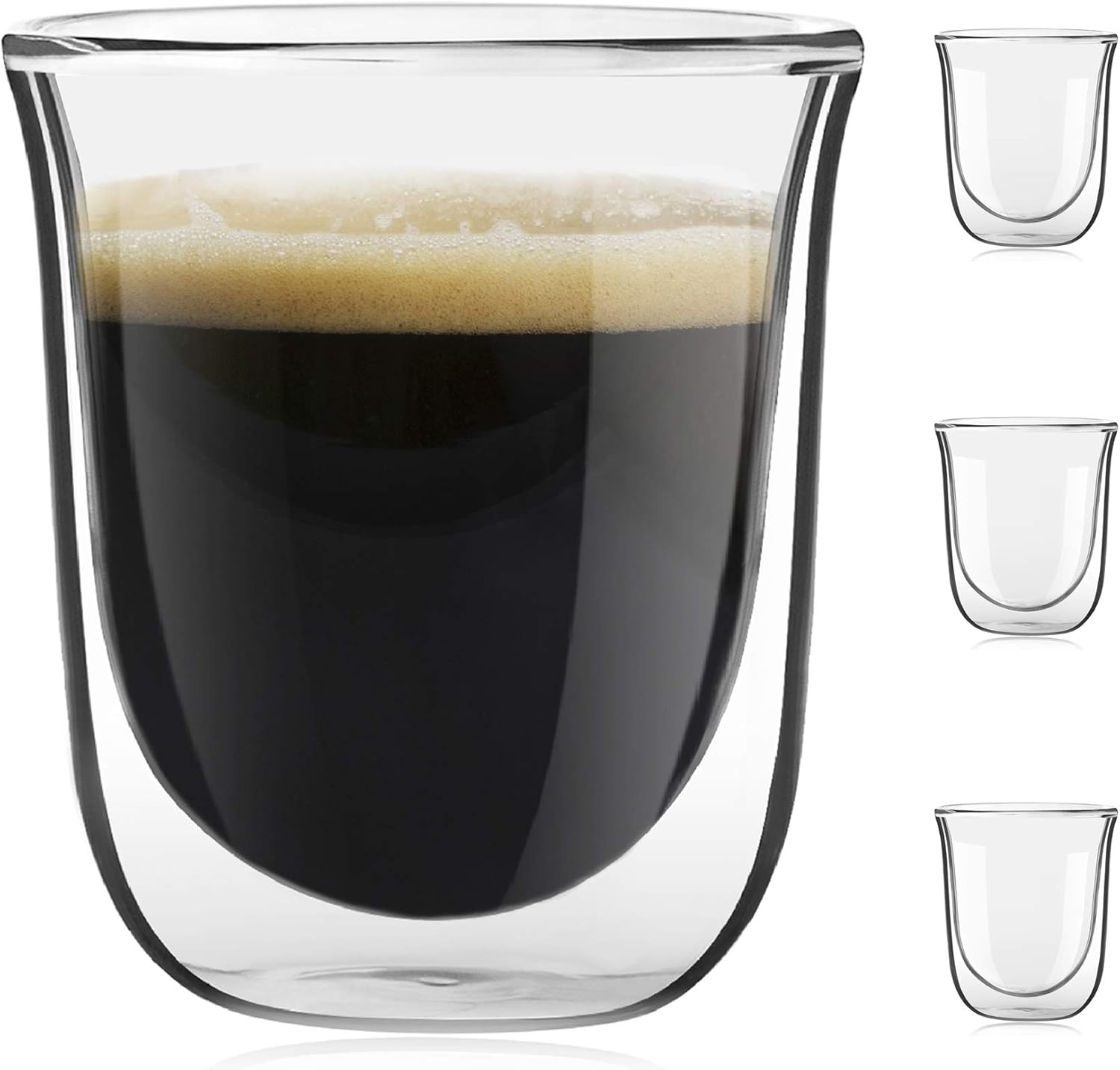 JoyJolt Javaah Double Walled Espresso Glasses Espresso Cups (Set of 4)- 2-Ounces
