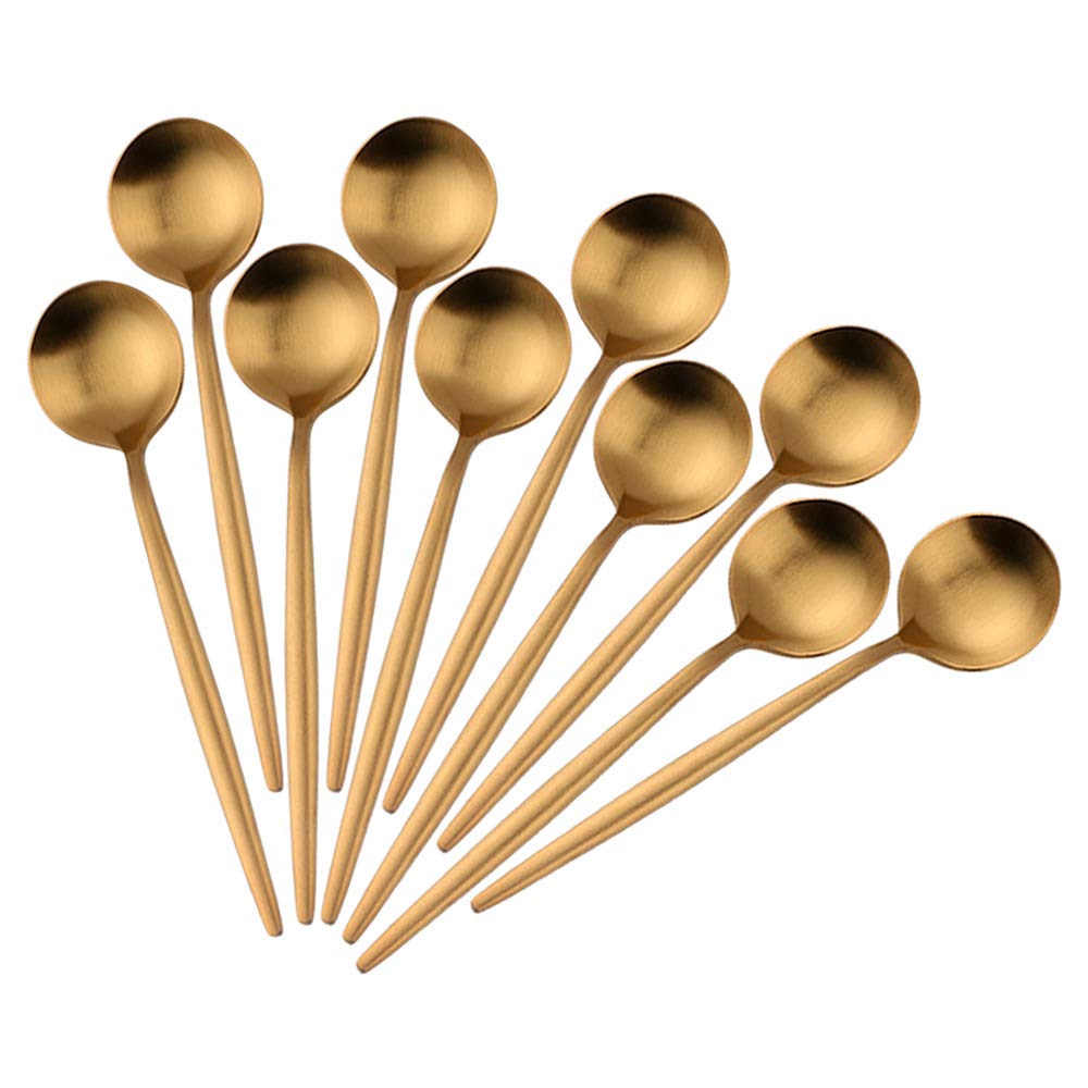BISDARUN 4.7 Inches Matte Polish Espresso Spoons Stainless Steel Set of 10 Mini Teaspoons Set for Coffee Sugar Dessert Cake Ice Cream Cappuccino (Gold)
