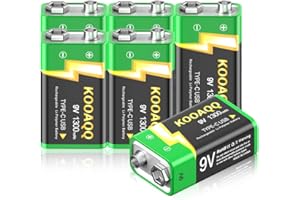 KOOAQQ 9V Lithium Battery, High Capacity 1300mAh,with 2 in 1 USB Charging Cable, (2024 New Version)Rechargeable 9 Volt Square Batteries for Smoke Detector/Alarms,Metal Detector,Multimeter(6 Count 9V)