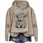 Highland Cow Sweatshirt Hoodie Women Cute Sweatshirt Cowgirl Long Sleeve Pullover Tops