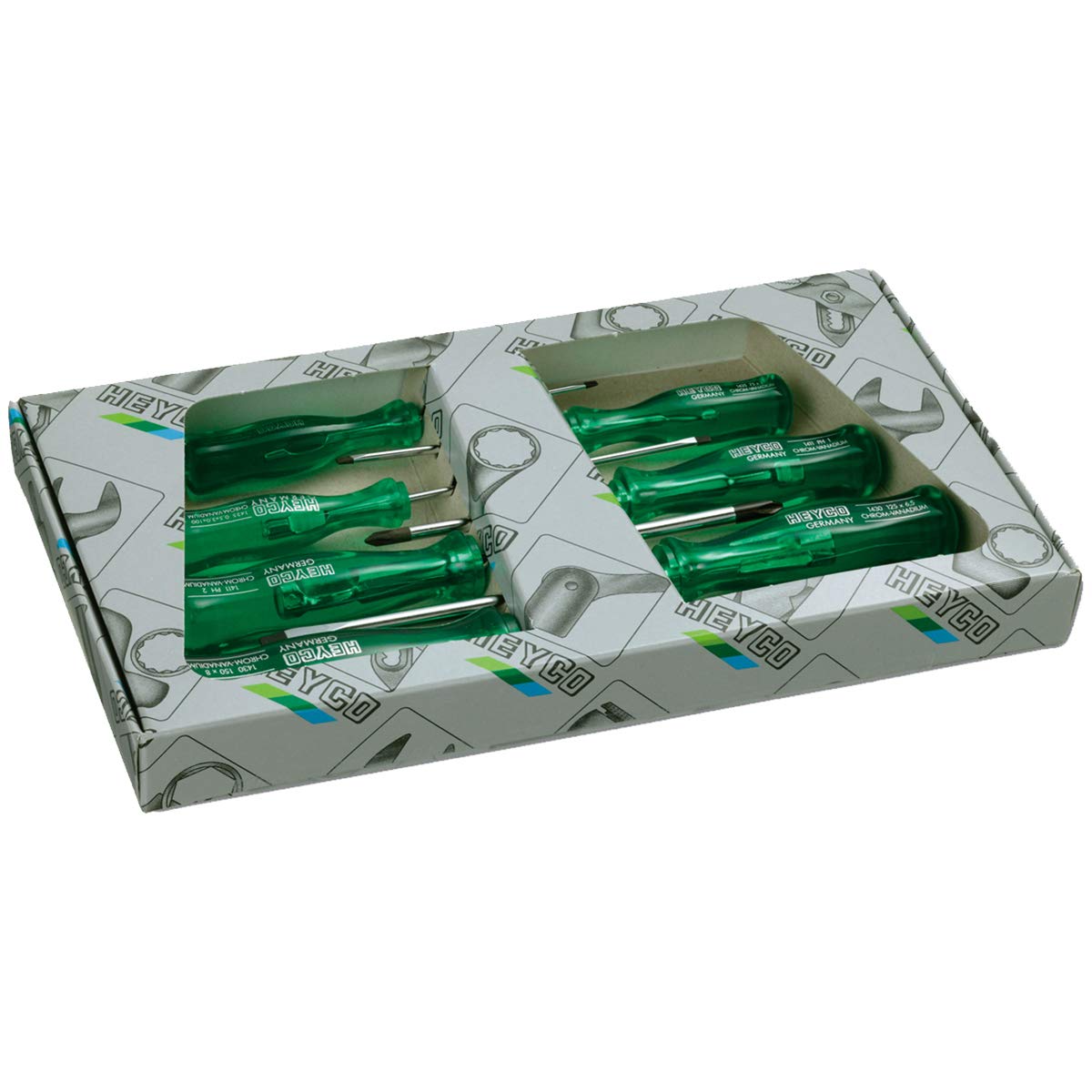 Heyco 1456000080 "1456" Screwdriver Set, Green/Silver, Set of 7 Piece