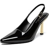 Athlefit Women's High Stiletto Slingback Heels Elegant Closed Square Toe Dress Pumps Shoes for Bridal Wedding Work Party