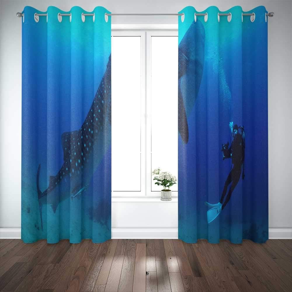 EMMTEEY 52X84 Curtains 2 Panels Huge Fish Whale Shark in The Sea Window Curtain Panels for Living Room Bedroom Décor