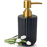 UNBONSOUHAIT Ceramic Hand Soap Dispenser with Plastic Pump, Simple Style Gold and Black Cylindrical Dispenser