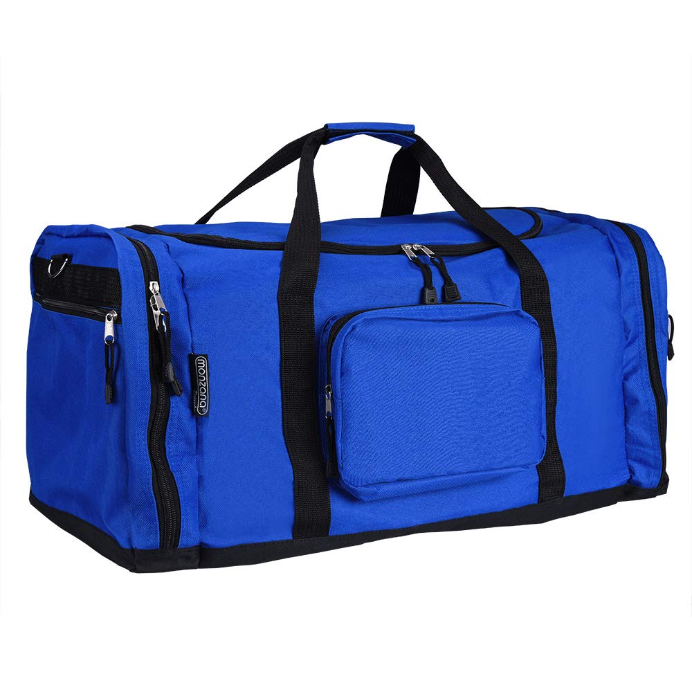 MONZANA® Travel Duffel Bag | 90L | Removable and Adjustable Shoulder Strap with Shoulder Pad | Front & Side Compartments | Sturdy Feet | 70 x 35 x 35cm | Gym Bag, Duffel Bag, Large Holdall Bag | Blue