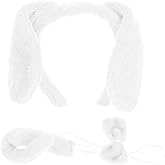 LOGOFUN Dog Costume Set Dog Ear Headband Bowtie Tail Props Performance Cosplay Party Decorations (White)
