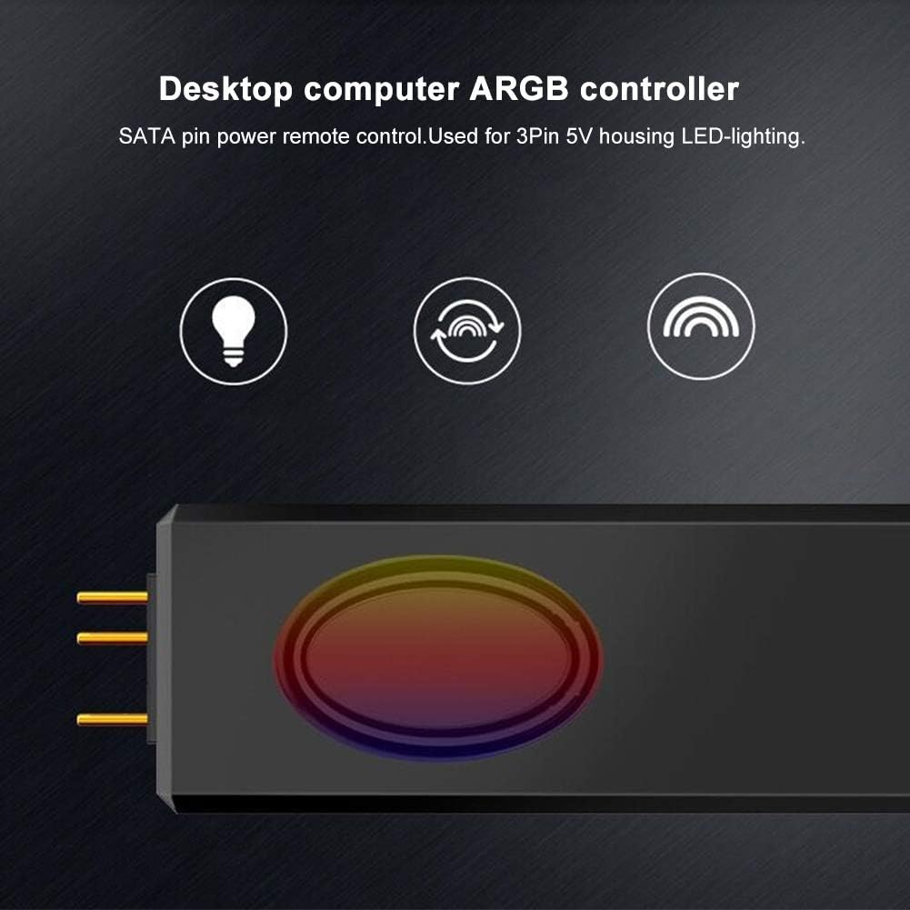 Junluck Mini 3‑pin ARGB Connector RF Remote Control Fan Light Controller LED Remote Control PC Accessories 5V Symphony ARGB SATA‑Pin Black (Black) - Image 5