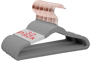 Wellong Baby Velvet Hangers, 32 Packs Kids Clothes Hangers, Non-Slip Childrens Hangers with Shoulder Notches, Storage Organizer Clothing Hangers for Infant and Toddler Gray (Rose Gold Hook)