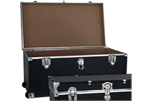 Oakestry 31-Inch Rolling Storage Trunk With Wheels Heavy Duty Portable Locking Chest With Push Button Latch Travel Trunk for Equipment Shipping Utility Box Military Deployment Organizer Case