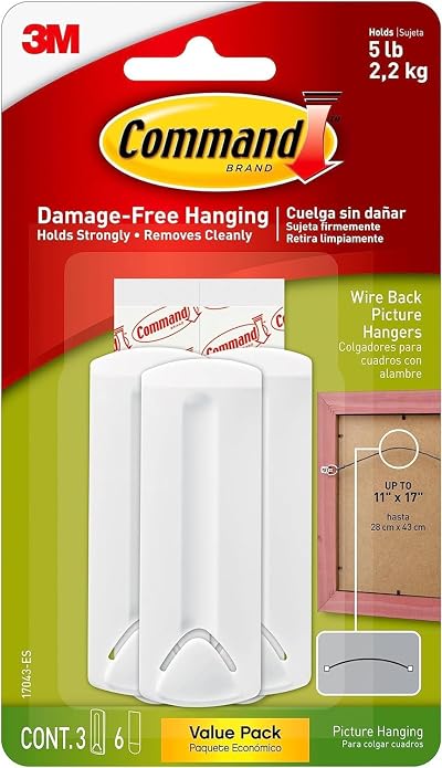 Command Wire-Backed Picture Hanger Value Pack 3 Hangers 6 Strips White